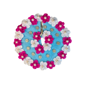 Buy pink and white floral Laddu Gopal dress online. Designer Bal Gopal poshak with pearl work for Holi and festive occasions.